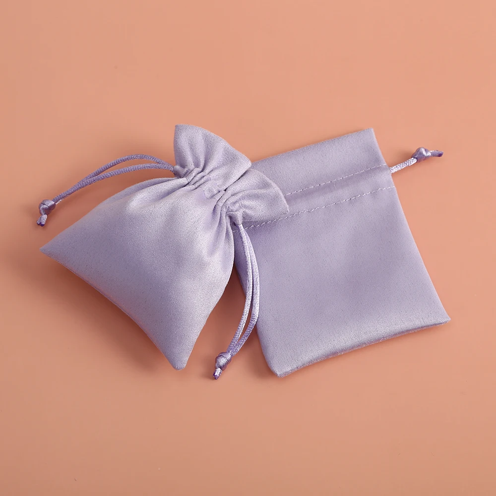 50 Small Jewelry Bags Purple Jewellery Packaging Drawstring Bags Skincare Package Pouches Flannel Suede Velvet Wedding Favor Bag