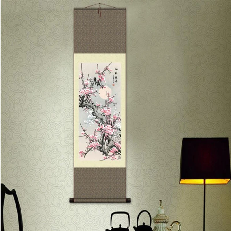 1pc  China Traditional Home Decoration Silk scroll painting Plum Blossom Gongbi painting S051