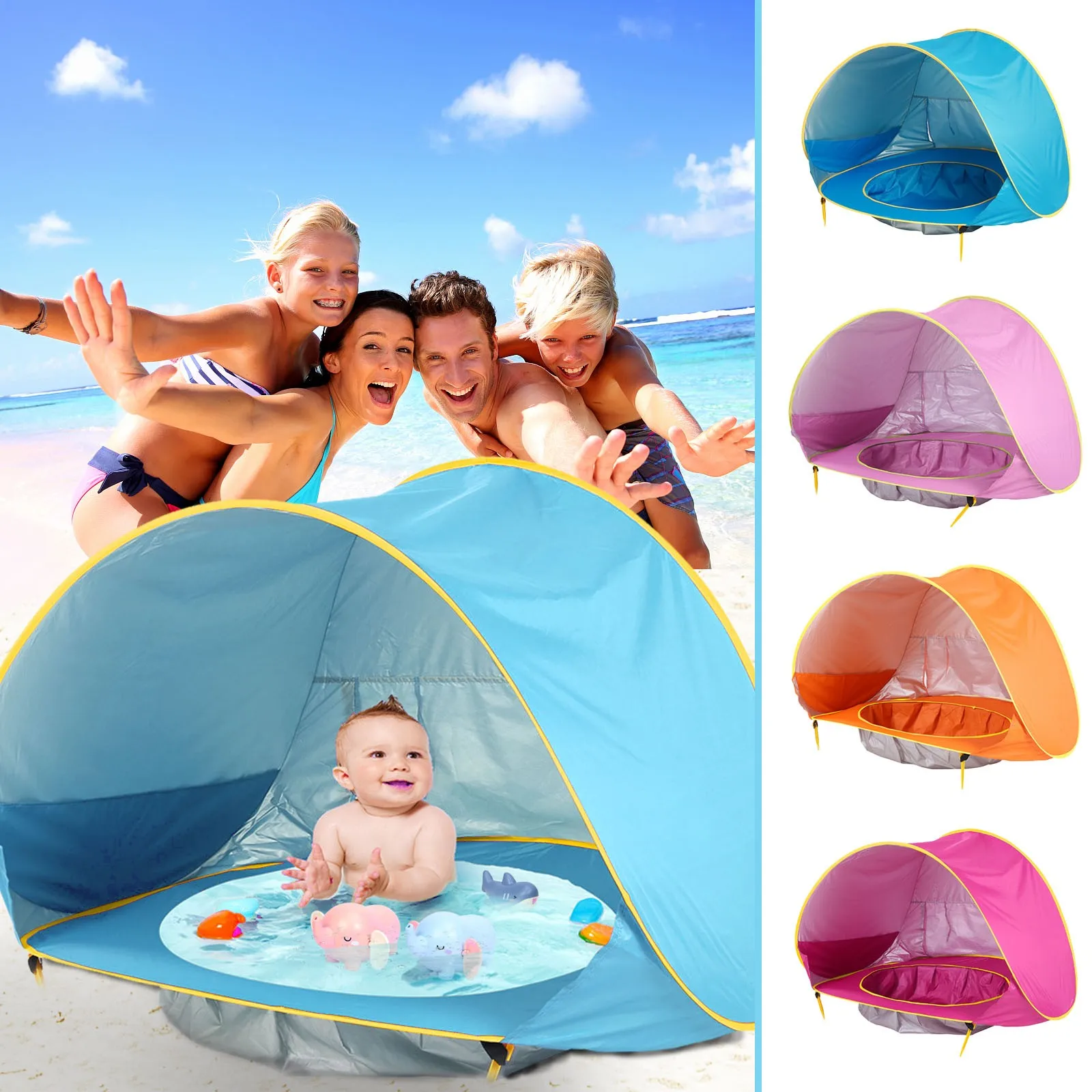 Barraca de praia do bebê crianças à prova dwaterproof água pop up sun toldo tenda uv-proteção sunshelter com piscina criança acampamento ao ar livre