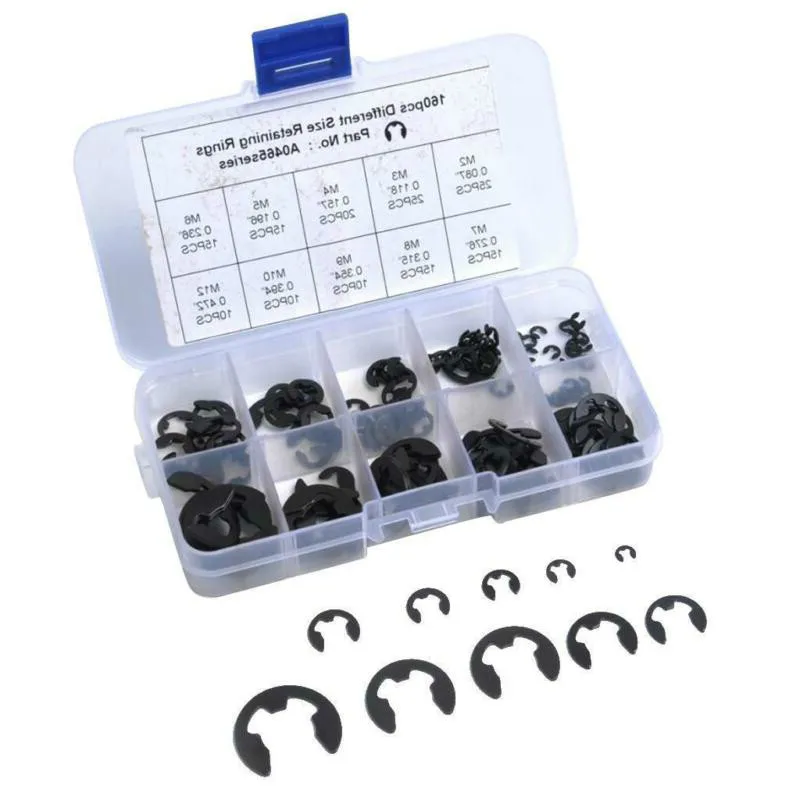 Kit assortiti con clip di tipo E, anello di sicurezza in acciaio, anello di sicurezza, anello di sicurezza, rondelle di sicurezza 160 pz/scatola