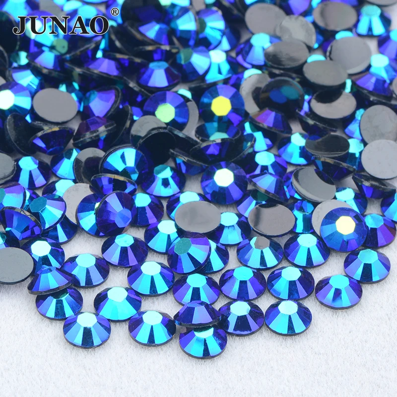 JUNAO all\'ingrosso Bulk 4mm 5mm 6mm viola blu AB Strass Flatback Crystal Stones Sticker Nail Art decorazione Non Hotfix Strass