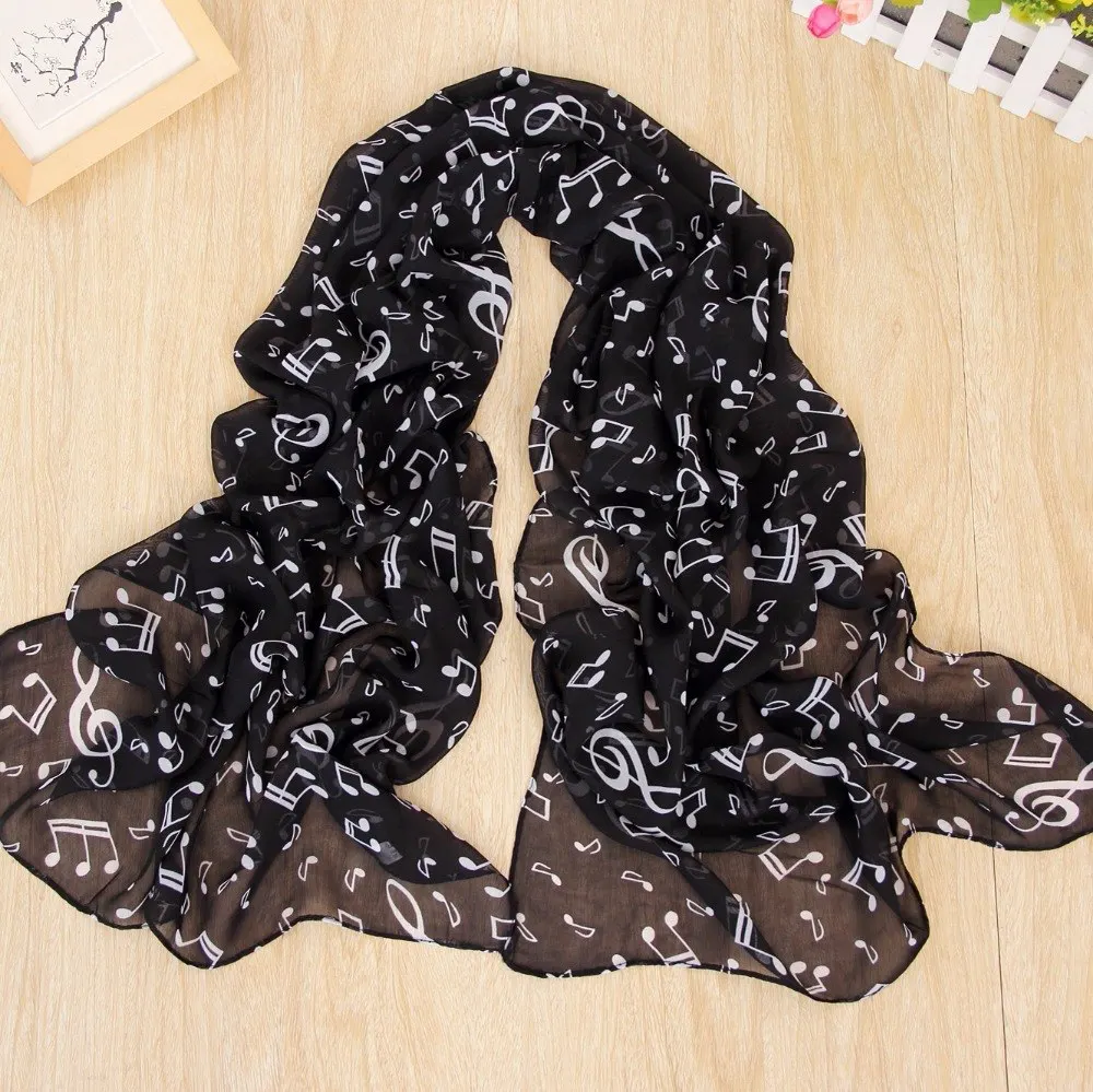 1PC Women Lady Musical Note Chiffon Neck Scarf Shawl Muffler Scarves High Quality Fabulous Elastic Beautiful Scarves