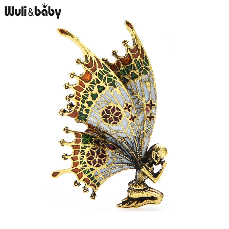 Wuli&baby Vintage Butterfly Wings Fairy Brooches Quality Enamel Women Brooch Pins 2 Colors 2021 Angel Designer Jewelry Gift