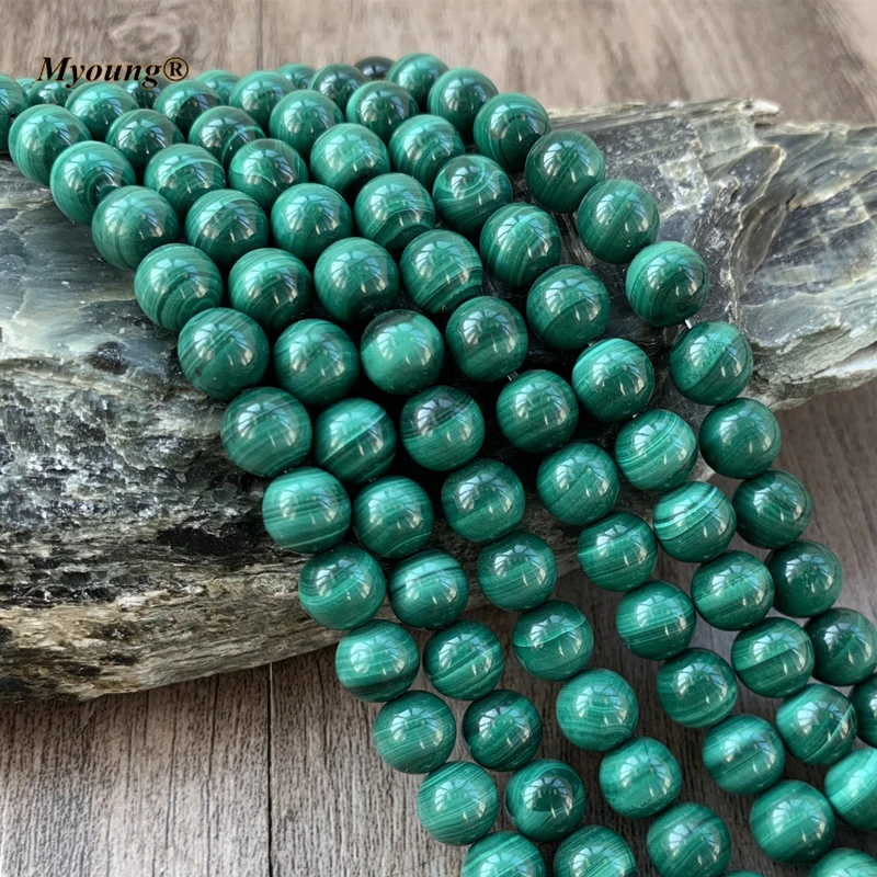 

(1 Strand) High Quality Smooth Round Natural Malachite Beads Stone For Jewelry Making Design DIY Bracelet MY210621