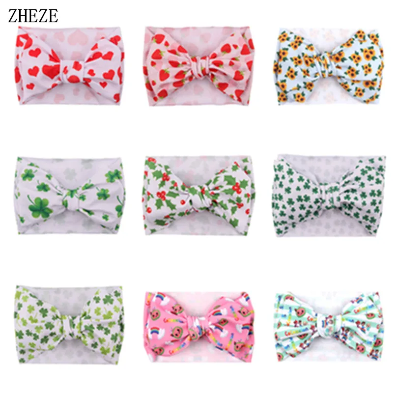 

10Pcs/Lot Large 7" Hair Bows Top Knot Headband Bullet Fabric Print Elastic Hairband Girls Hair Accessories For Baby Wholesale