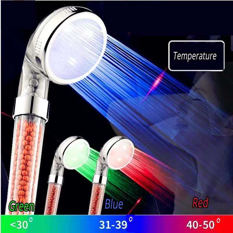 

Bathroom Accessories LED Anion Shower SPA Pressurized Water Saving Temperature Shower Head Control Colorful Handheld Big Rain