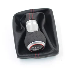 For Audi A4 S4 B8 8K A5 8T Q5 8R S Line 07-15 Shift Knobs 5 GEAR 6 Speed Leather RED LINE Gear Shift Knob Chrome  Red Ring