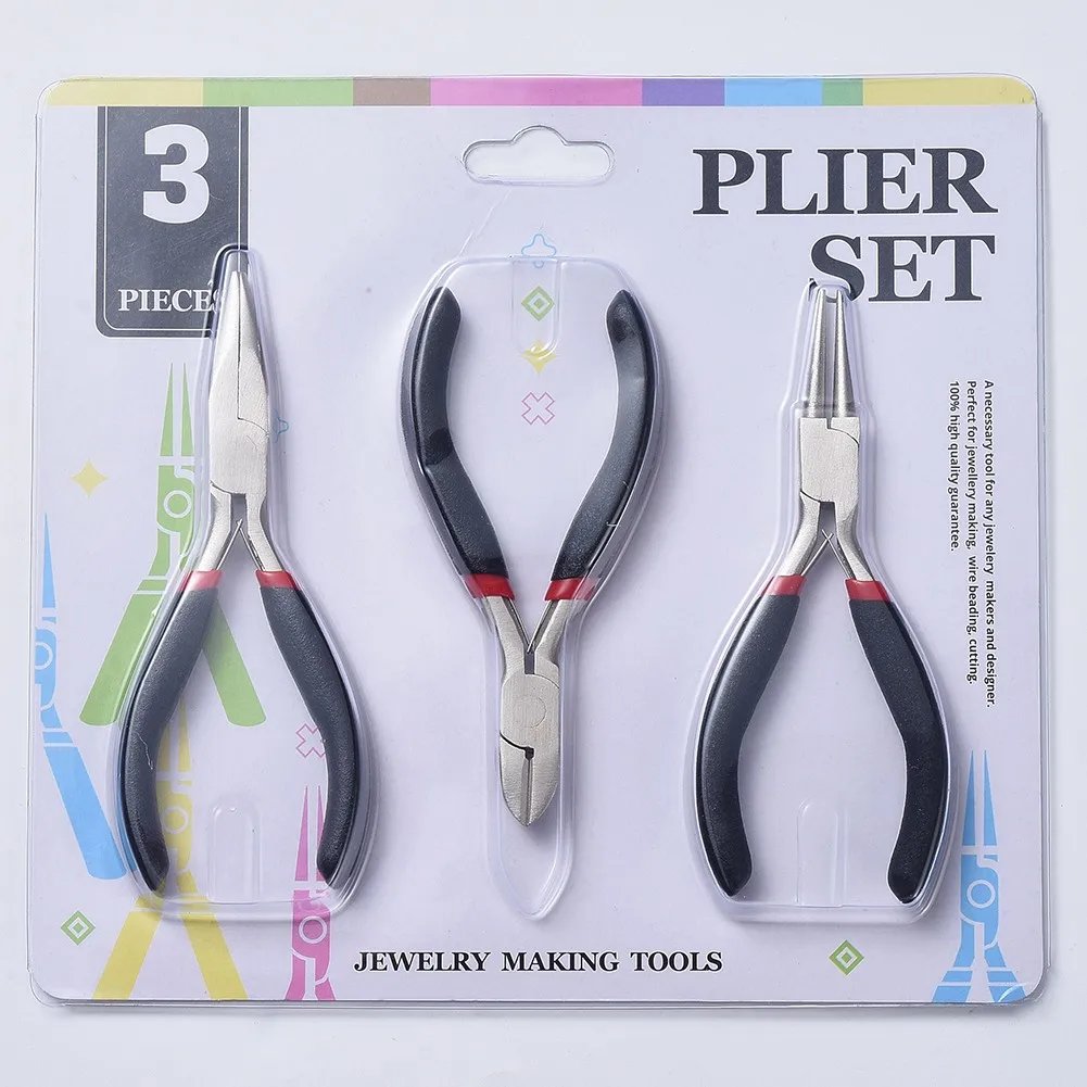 3Pcs/set Carbon Steel Jewelry Pliers Sets DIY Tools Kit Ferronickel Side Cutter Round Nose Chain Nose Pliers Jewelry Making Tool