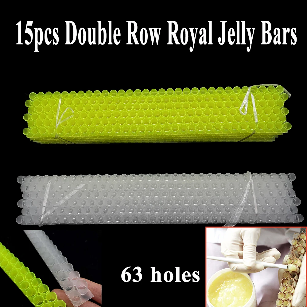 

15Pcs Double-row Pulp Strip High-yield Type 63 Holes White Green Platic Royal Jelly Wax Bowl Beekeeping Bee Milk Tools Supplies