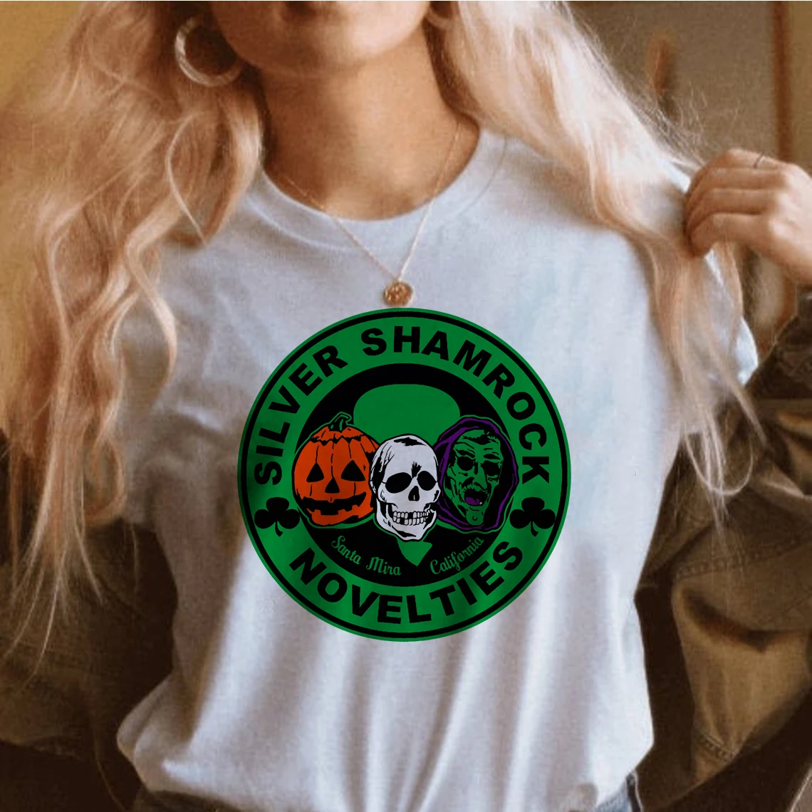 Silver Shamrock Novelties T-Shirt Halloween's Saga Inspired Tees Scary Movie Horror Shirt Treak or Treat Tees Halloween Tops