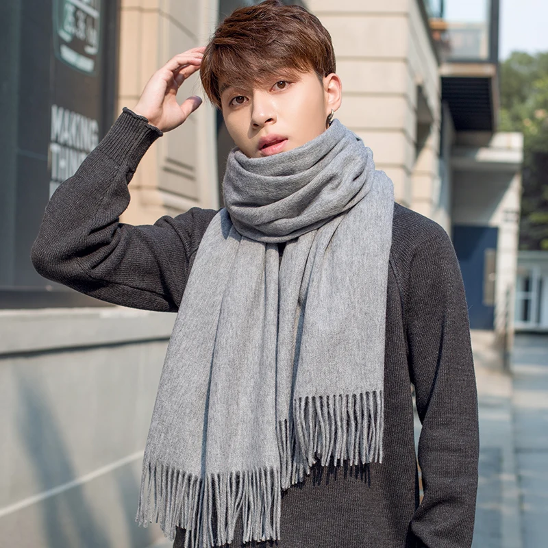 100% Wool Scarf Men Fashion Purple Echarpe Luxury Brand Bufanda Hombre Winter Cashmere Scarf Male Warm Solid Pashmina Shawls