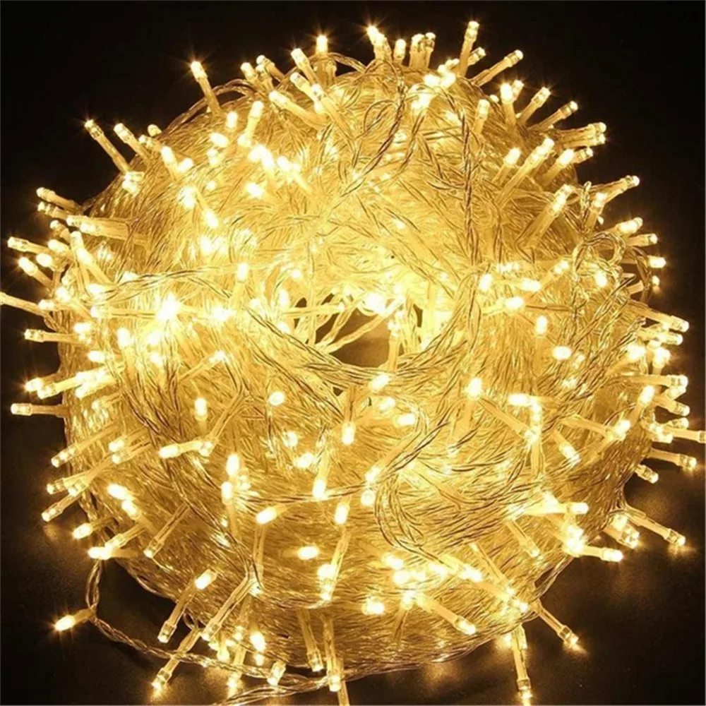 Cuerdas de luz impermeables para exteriores, 220V, 5M, 10M, 20M, 30M, 50M, fiesta del día de Navidad, luces coloridas de decoración navideña