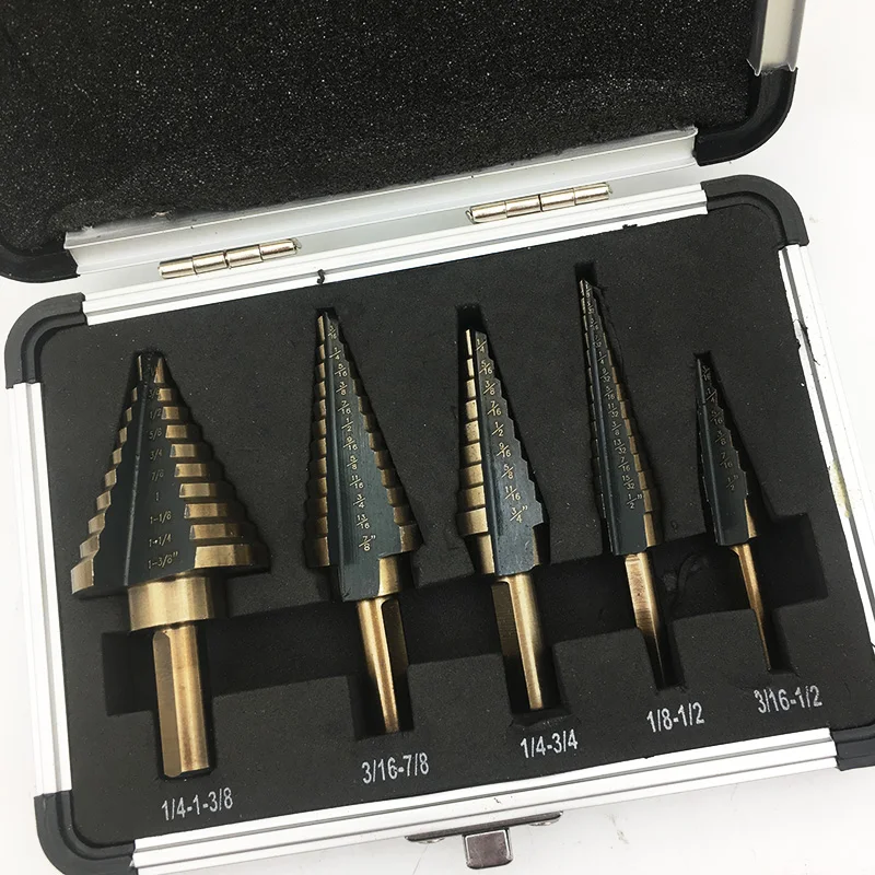 5pcs Cono Fresa Foro del Cono di Titanio Rivestito Step Punta Del Trapano In Metallo Hex Core Lavorazione Dei Metalli