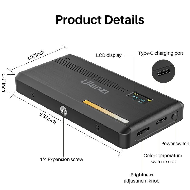 Ulanzi-luz Led para cámara VL200 2500k-9000k con trípode, soporte para teléfono, cabezal de bola de 360 °, luz regulable para vídeo, con difusor suave