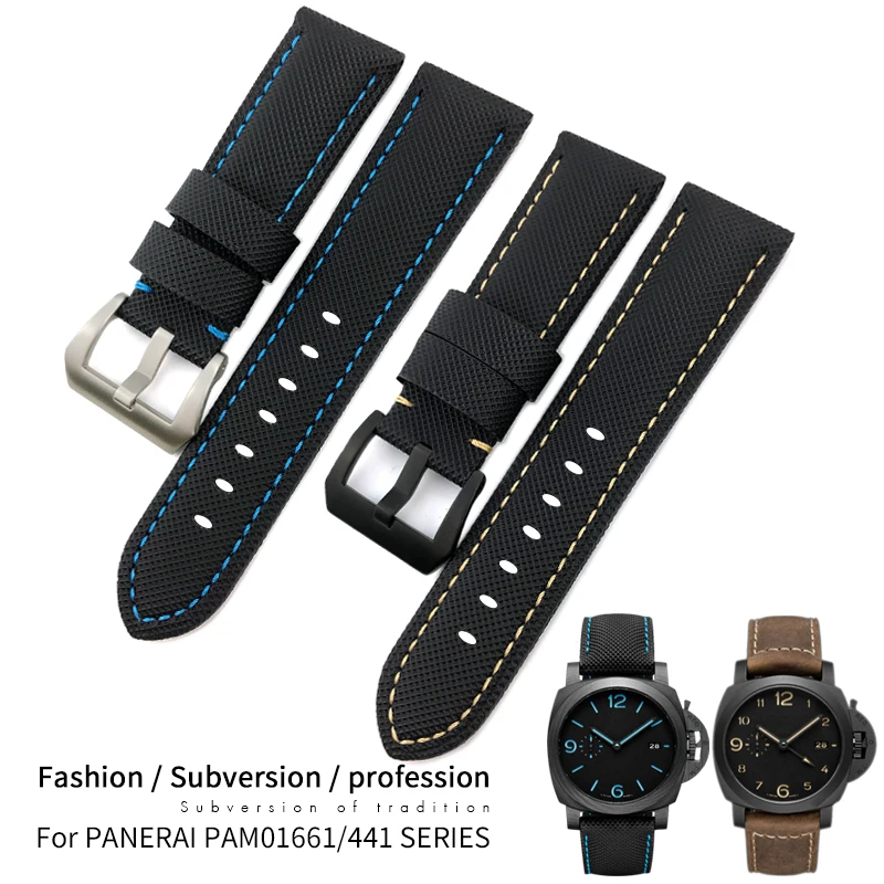 22mm 24mm 26mm Top Quality Nylon Canvas Leather Watch Strap For Panerai Watchband pam01661/00441 Wrist Band Bracelet Accessories