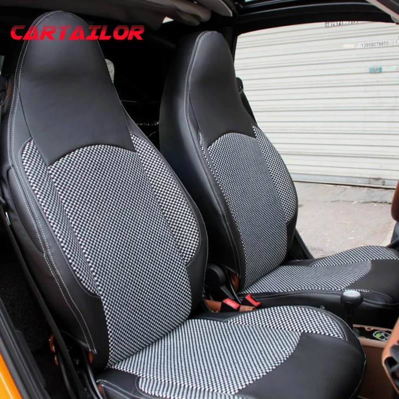 CARTAILOR Automobiles Seat Covers Custom Fit for BENZ Smart Cover Car Seats Protector Black Car Seat Cushions Accessories Airbag