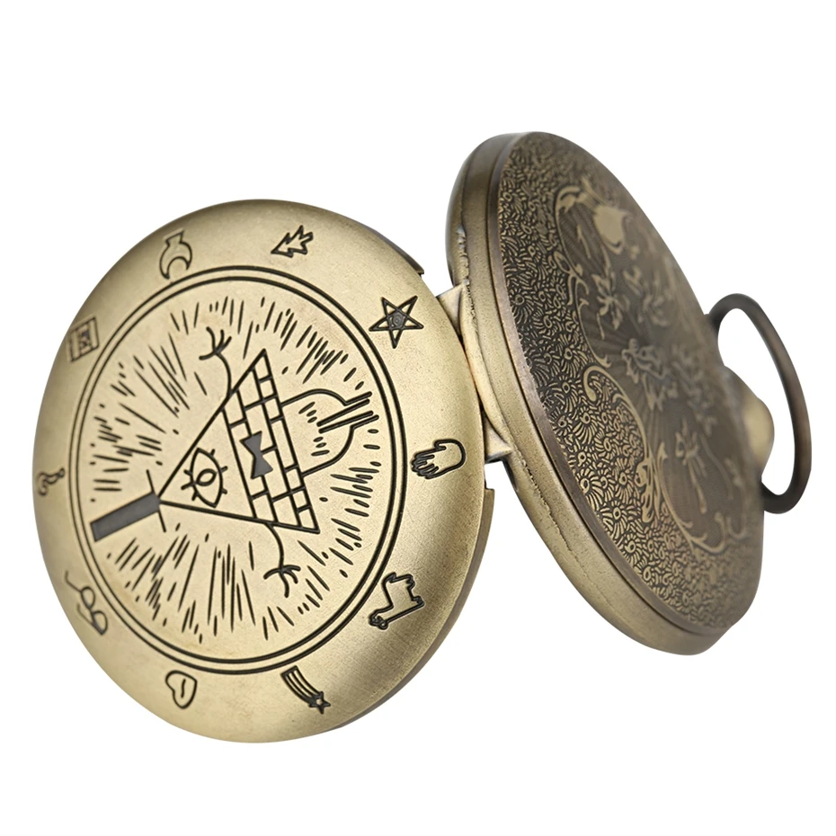 Gravity Fall Bill Cipher Time Gem Necklace Quartz Pocket Watch Weird Town Triangle One-Eyed Devil Pendant Chain for Men Women