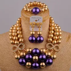 Wedding Jewelry African Ladies Banquet Party Clothing Accessories Nigeria Wedding Bride Purple Glass Bead Jewelry Set SH-41