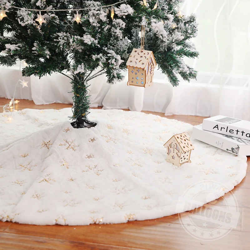 

White Christmas Tree Skirt Plush Gold Beaded Embroidered Trees Carpet Merry Christmas Tree Decorations Ornament New Year Decor