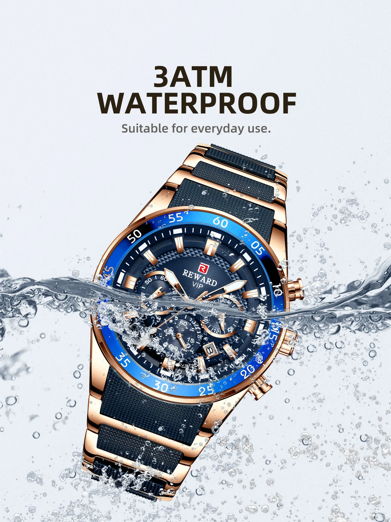 REWARD New Sport Watches for Men Fashion Stainless Steel Quartz Watches Waterproof Chronograph Wrist Watches Male