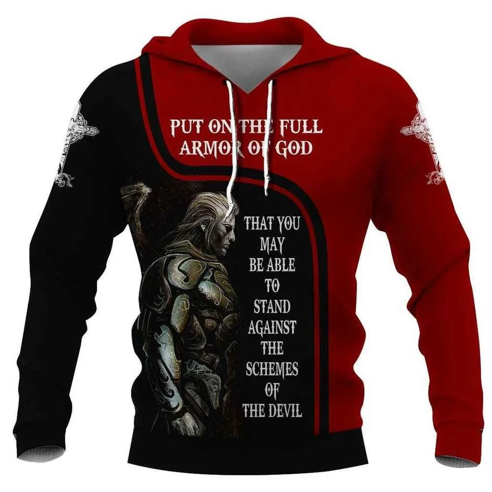 

HX Knights Templar Hoodie 3D Graphics Put On The Full Armor Of God Pullovers Casual Tops Fashion Harajuku Men Clothing