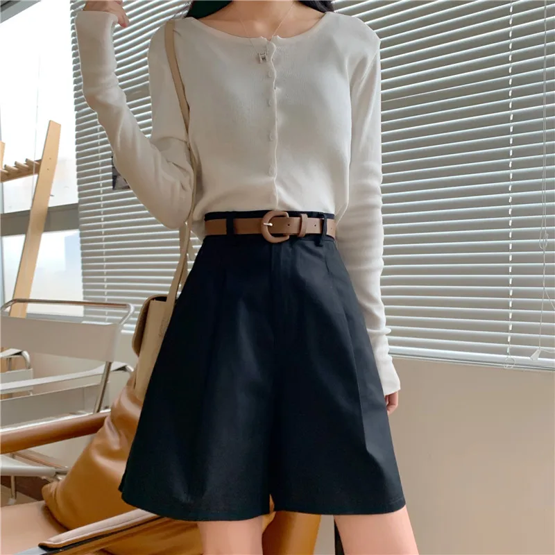 Summer New Cotton Zipper Shorts Women Black Korean Casual High Waist A-line Pockets All Match Solid Slim Casual Shorts Female