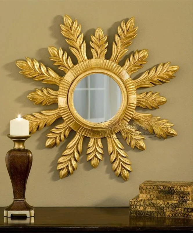 European American High-End Wall-Hanging Mirror Living Room Sun Decorative Mirror Hallway Mirror TV Background Wall  Decoration