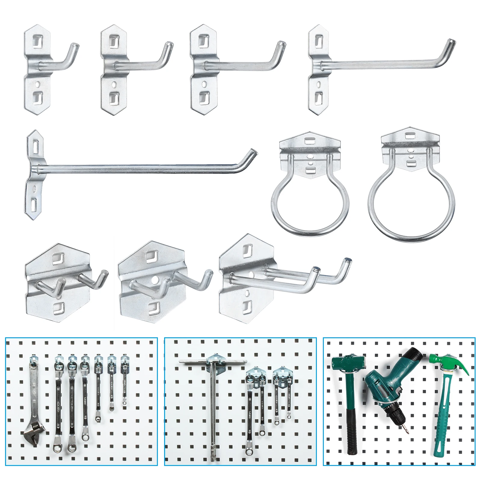 Wall Mounted Hooks Steel Hole Board Hanger Tool Storage Rack Garage/Garden/Kitchen Organizer Hammer/Pliers/Coil/Saw/Wrench/Tapes