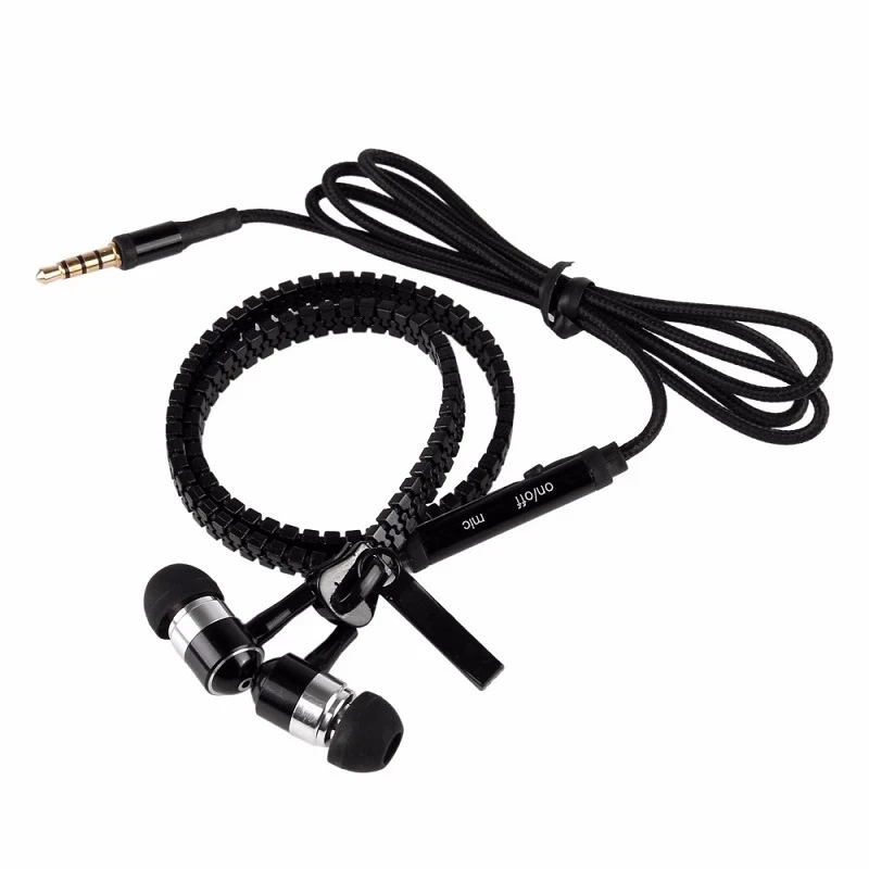 Portable Zipper Earphone 3.5mm Aux Audio Jack In Ear Earphones Ear Phones With Mic Handfree MP3 Headset For Mobile Phone PC