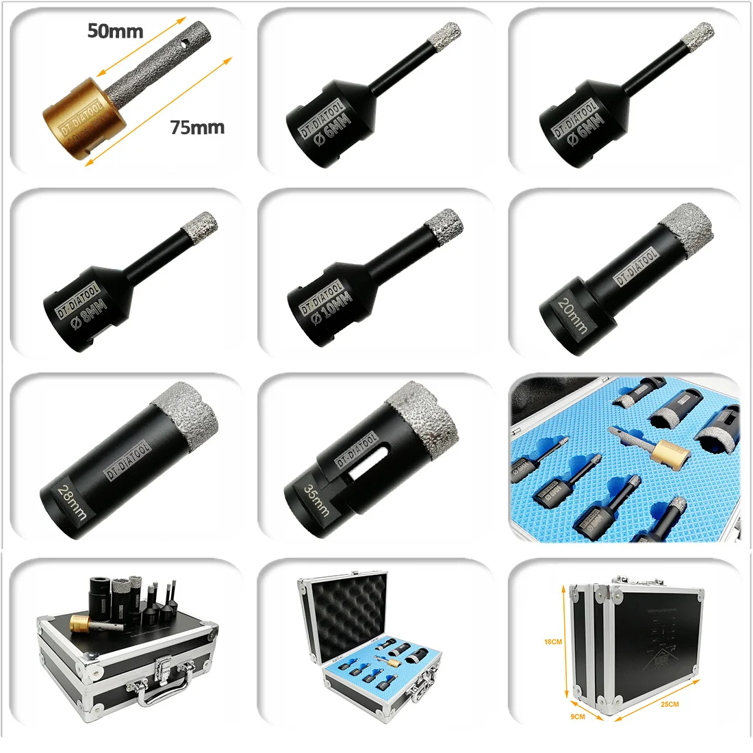 1boxed Vacuum Brazed Diamond Drill Core Bits Sets M14 or 5/8-11 connection Hole Saw  Finger bits Milling bits for Tile Ceramic