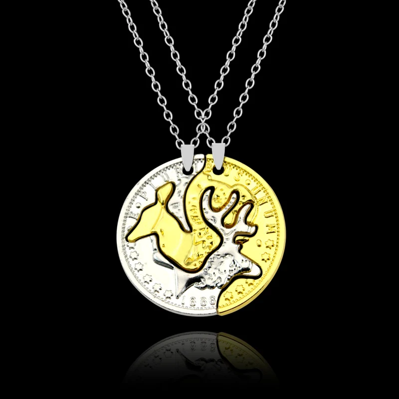 2PC Running Horses Pandas Deer Wolf Tortoise Animals Pendant Chain Necklace Best Friend Couple Love Lovers Friendship Gifts BFF