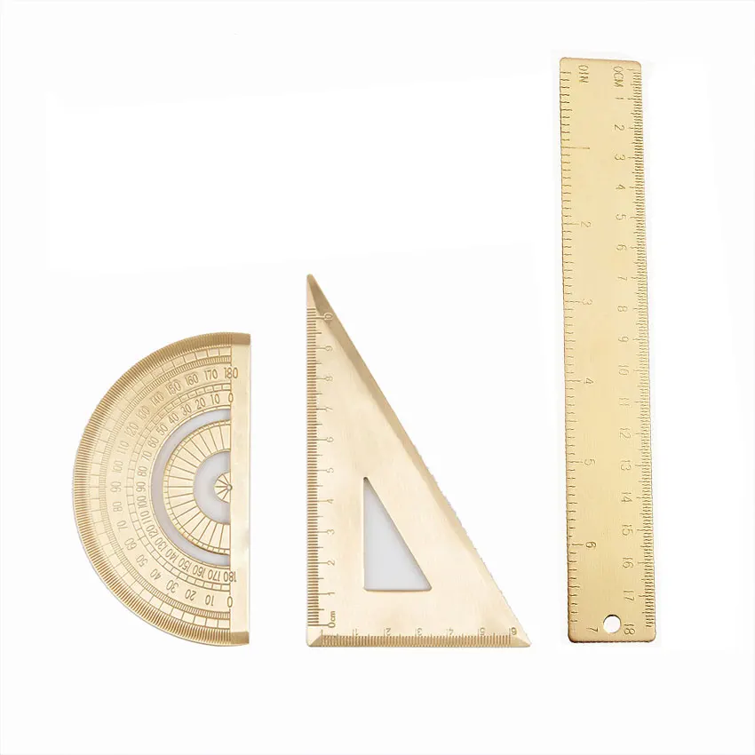 XIANQIN 18CM Metal Straight Ruler Brass Triangular Ruller Protractor Set Quality Stationery Office School Supplies THK 1.5mm