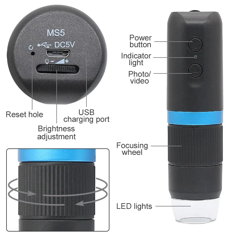 Microscopio digitale 1000X fotocamera microscopio WiFi portatile 8 LED HD 1080P per IOS Smartphone Android Windows strumenti di ispezione PCB