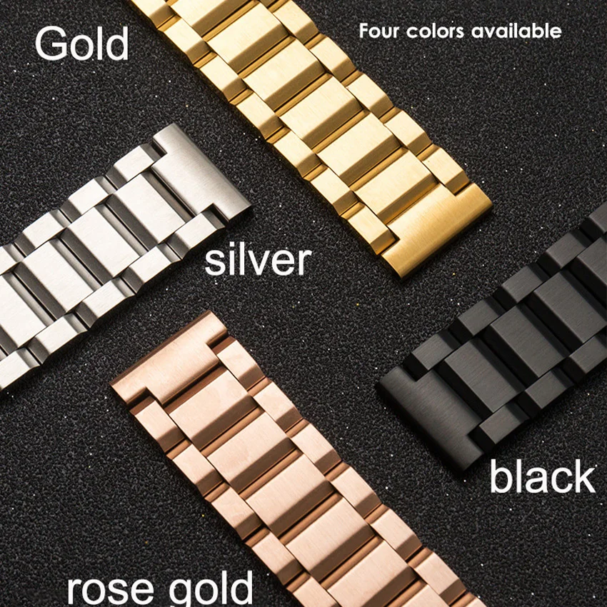 Bracelet de montre en acier inoxydable, maillon en métal, noir, argent, rose, or, 18mm, 19mm, 20mm, 21mm, 22mm, 23mm, 24mm, 25mm