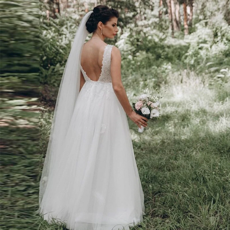 Vestido De Novia bohemio con cuello en V, falda De tul con lentejuelas, longitud completa, Espalda descubierta, color blanco marfil, talla grande