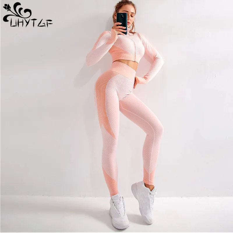 UHYTGF Spring Autumn Sport Sets Women Outfits Tracksuit Two Piece Set Long Sleeve Zipper Top Long Pants Suits Dresy Damskie 975