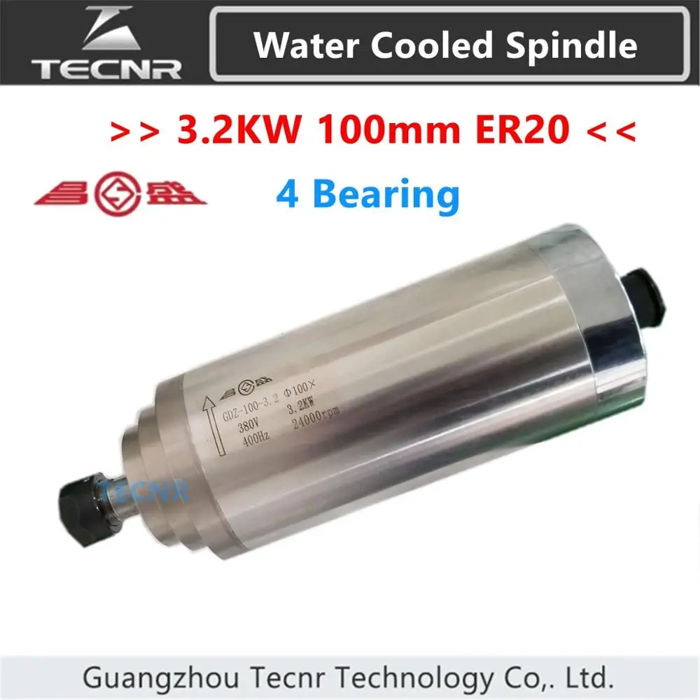 3.2KW water cooled spindle motor 4 bearing 220V 380V diameter 100MM ER20 for cnc engraving cutting machine GDZ-100-3.2