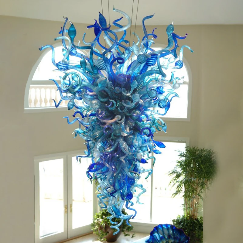 azul turquesa lustre mao cadeia de vidro soprado lampada pingente lobby do hotel villa varanda corredor luz em casa 01