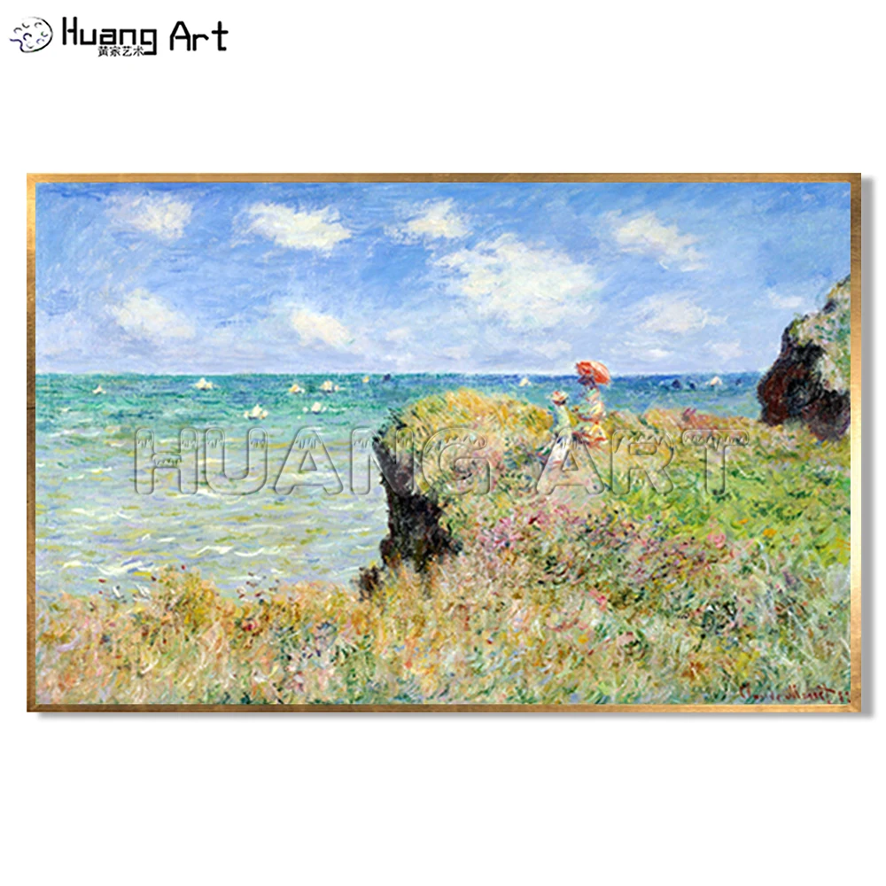 

100% Hand-Painted High Quality Landscape Oil Painting on Canvas for Decor Imitation Monet Oil Painting Seaside Landscape Art