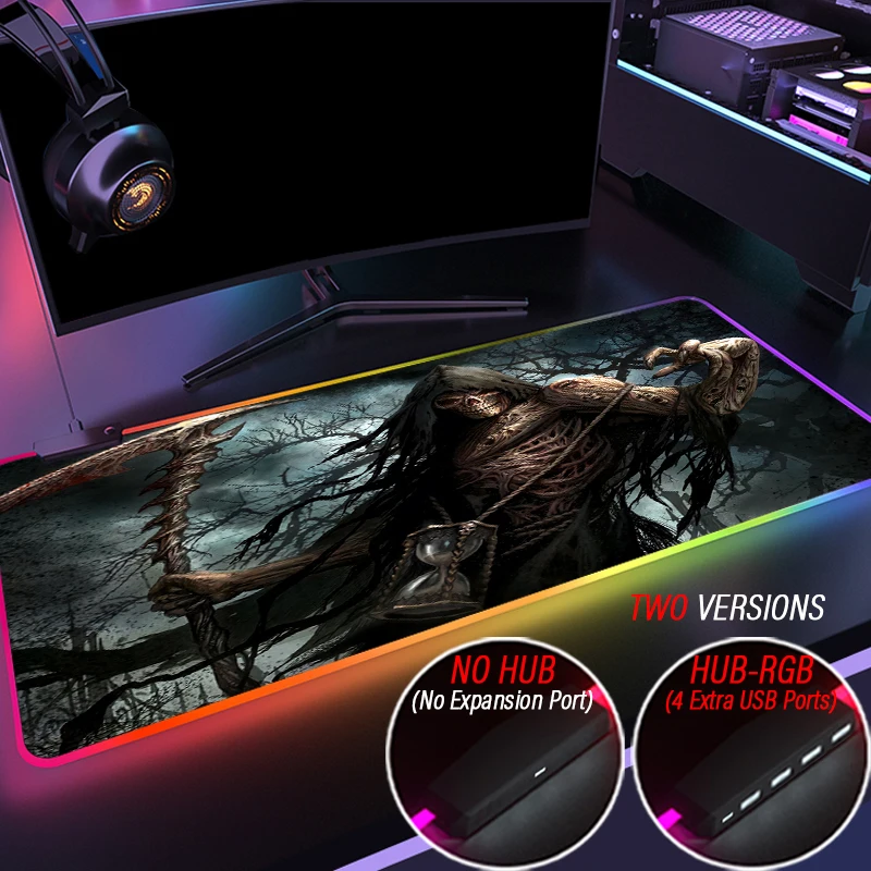 4 Port USB Hi-Speed HUB PC Accessories Mouse Pad Creative DIY Custom Hela Grim Reaper RGB Backlit Carpet Kid Writing Glowing Mat