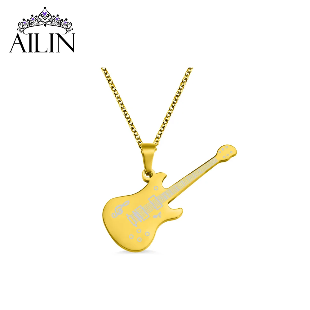 

AILIN Dropshipping Personalized Stainless Steel Guitar Necklace Rolo Chain Choker Gifts for Man Guitar Enthusiast Musicians