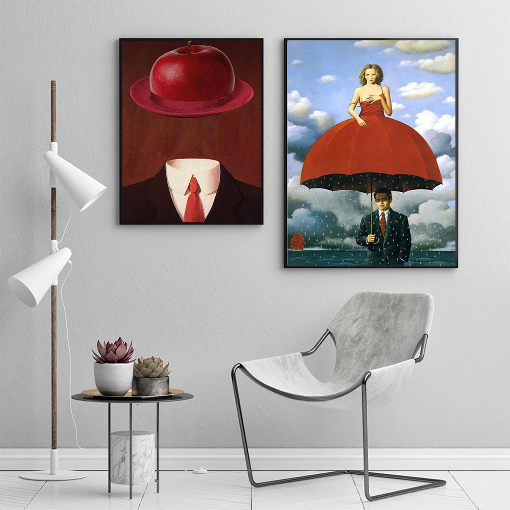 Retro Abstract Red Dress Umbrella Canvas Wall Art Unique Living Room Decor No Face Posters And Prints with Hat Design