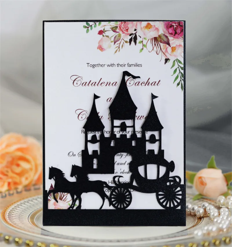 

Castle black invitation card wedding marriage birthday greeting card personalized printing design