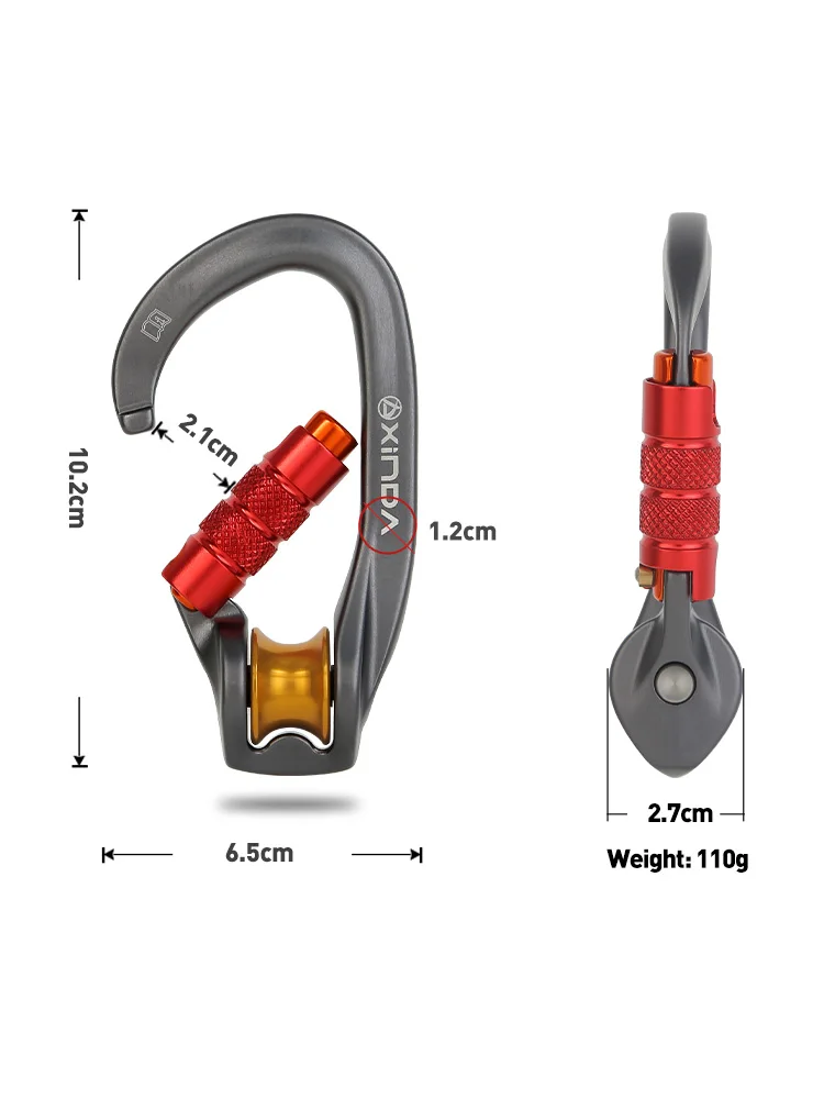 Xinda Outdoor Pulley Carabiner Mountaineering Safety Buckle Lock Cross Strop Equipment Bearing Pulley Hook