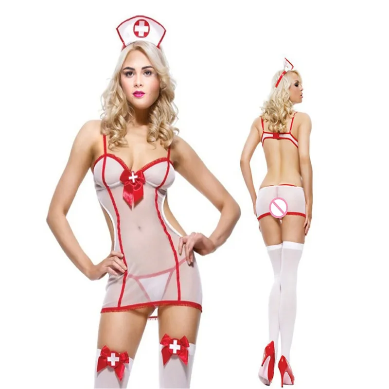 Sexy Lingerie Nurse cosplay white sexy see-throng Nurse Underwear Role Playing realistic uniform Erotic Babydoll Dress for Sex