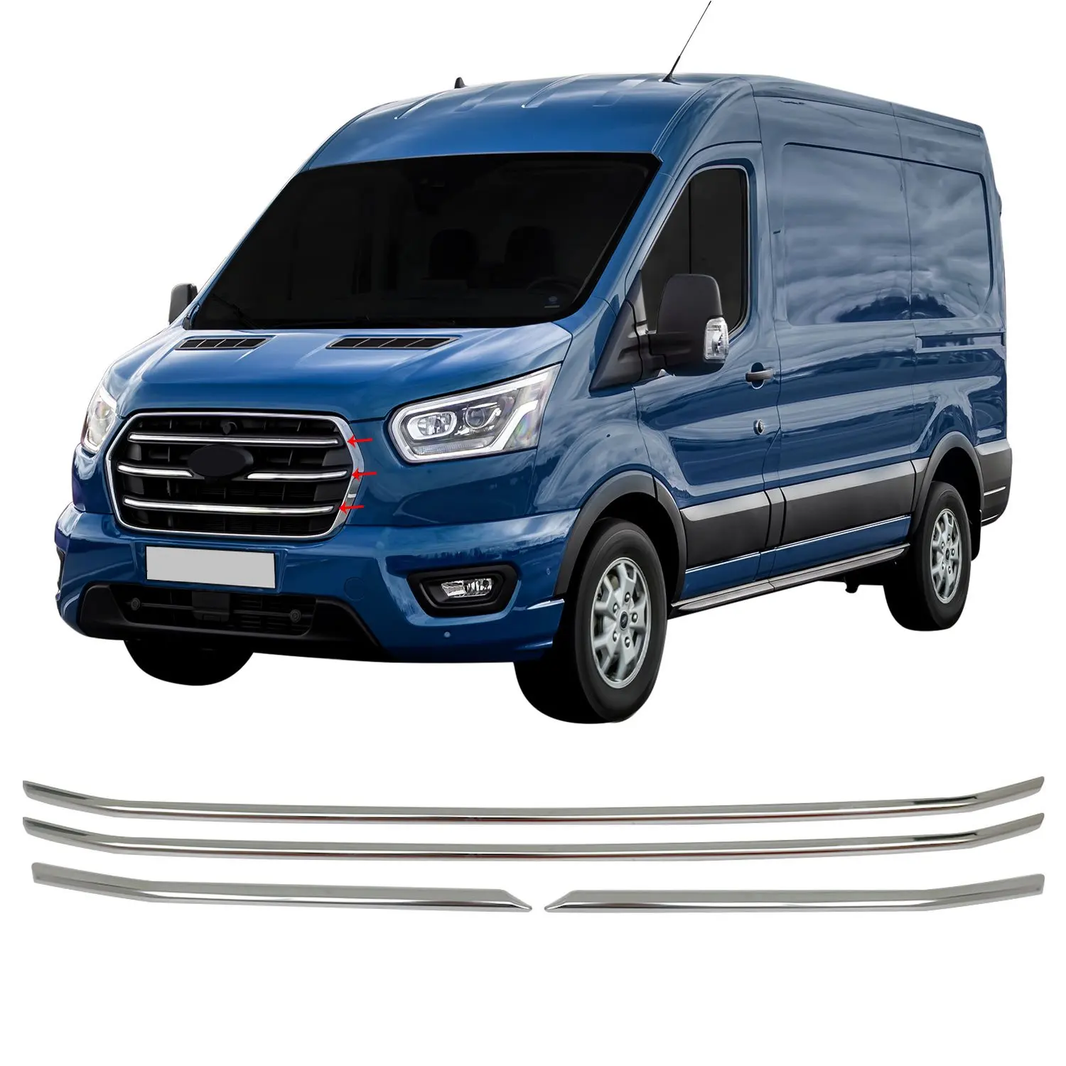 Fit For Ford Transit Chrome Front Grille 4 Piece Stainless Steel 2019 After Chromium Styling Accessories Modified Designed