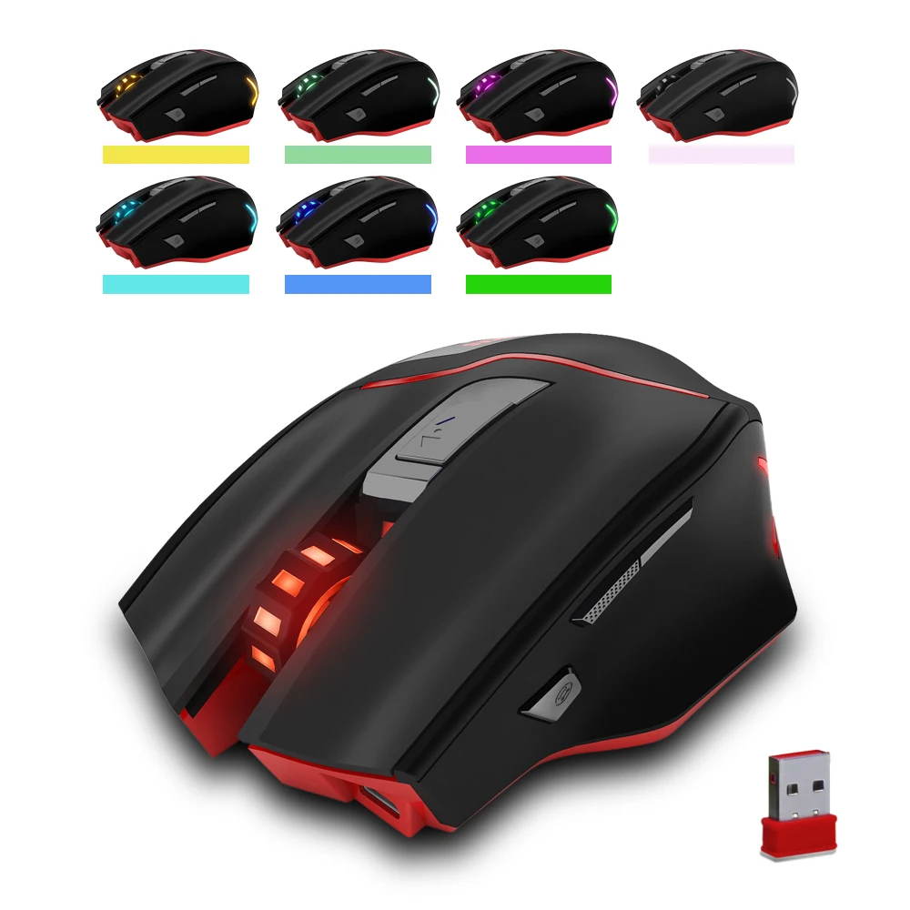 Zelotes F-18 Ergonomic Wired Gaming Mouse Rechargeable 7 Button 3200 DPI LED USB Computer Wireless Mouse Gamer With Backlight PC