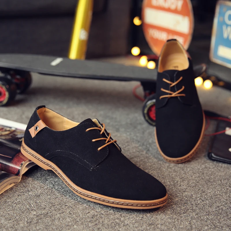 2024 Spring Suede Leather Men Shoes Oxford Casual Shoes Classic Sneakers Comfortable Footwear Dress Shoes Large Size Flats