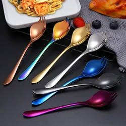 2 In 1 304 Stainless Steel Fruit Salad Fork Spoon Long Handle Portable Tableware Multifunctional Scoop Kitchen Accessories