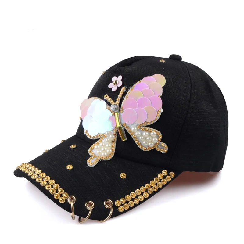 Sequin cartoon butterfly Black leopard Print Curved Baseball Caps Summer Mesh Snapback Hats For Women Men casquette Trucker Cap